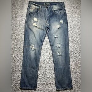 Buckle Black Jeans Mens 32 x 32 Low Rise Slim Straight Distressed Holes Street